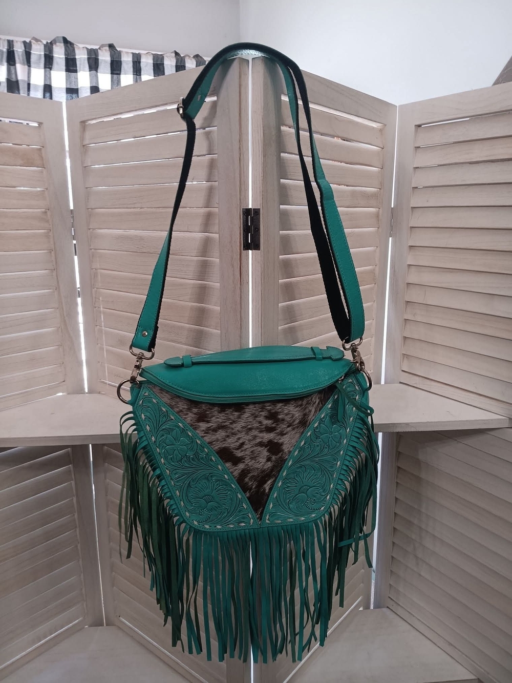 Turquoise Fringe Leather Crossbody Bag